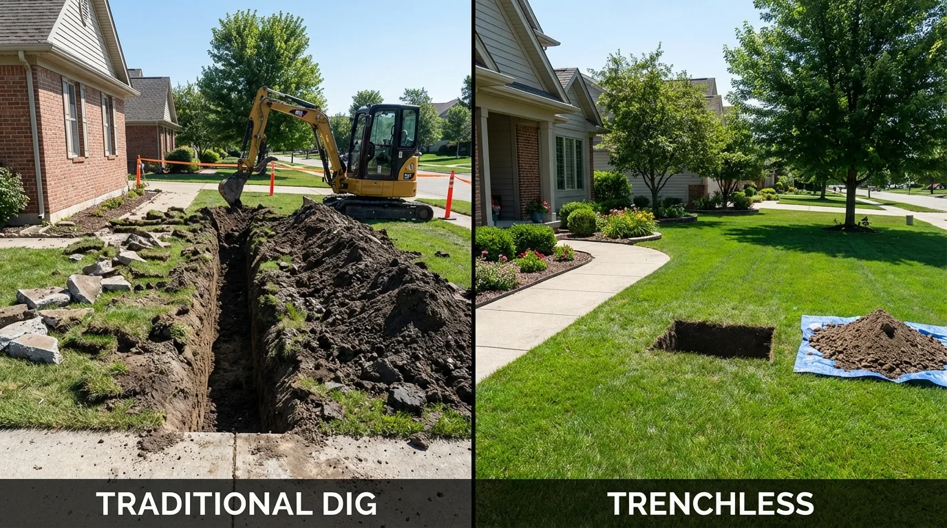 Trenchless sewer repair with minimal yard damage versus traditional excavation in Medical Lake, WA